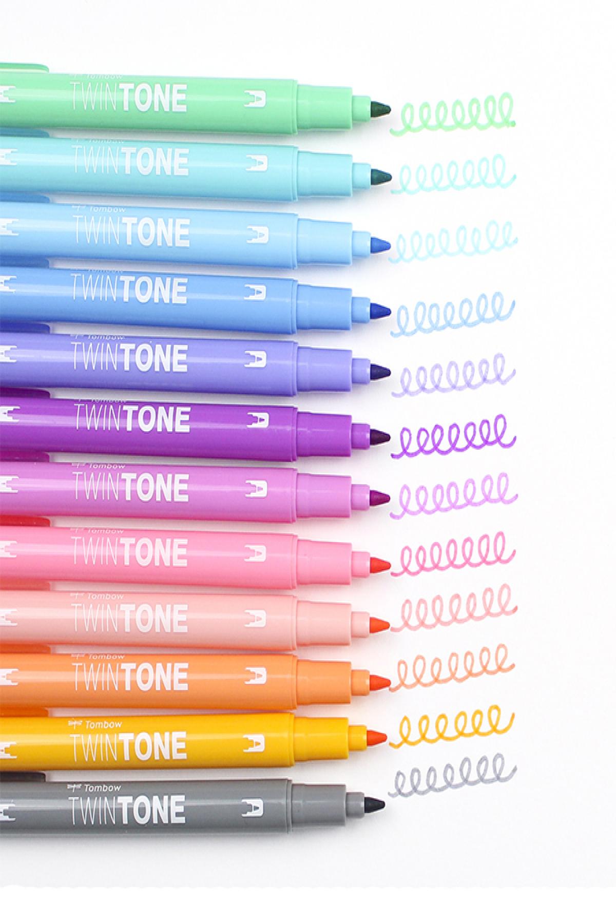 Tombow Twin Tone Dual-Tip G.Kalemi Set Pastel Renkler 12Li LV-T-Ws-Pk-S12 Pastel - 61501