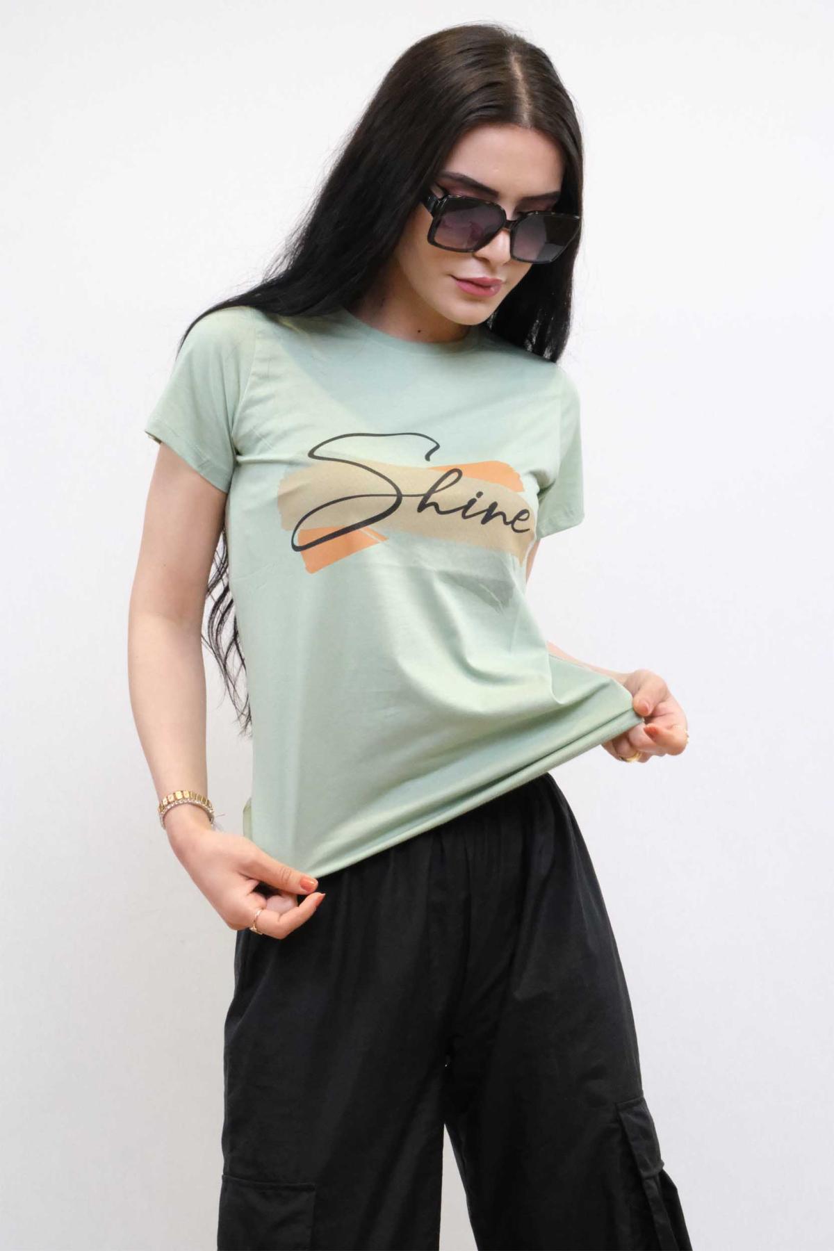 Shine Baskılı Tshirt Mint Mint