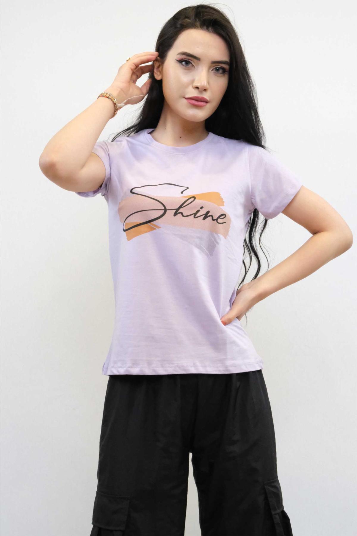 Shine Baskılı Tshirt Lila Lila