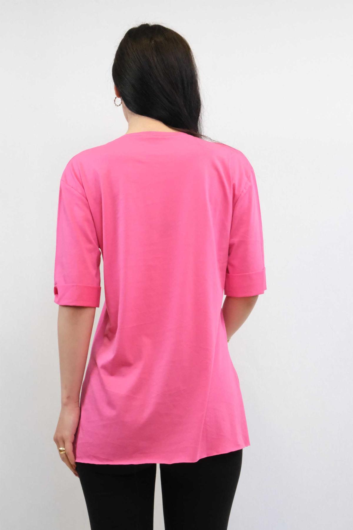 Bisiklet Yaka Oversize Tshirt Pembe Pembe