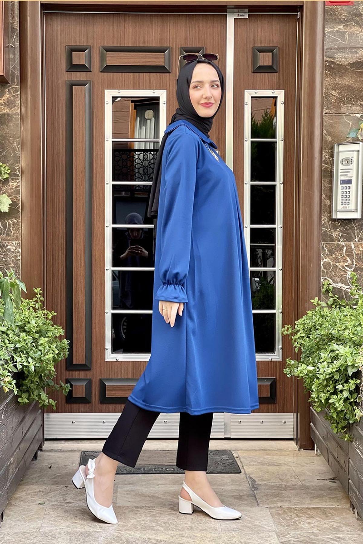 Desenli Tunik indigo