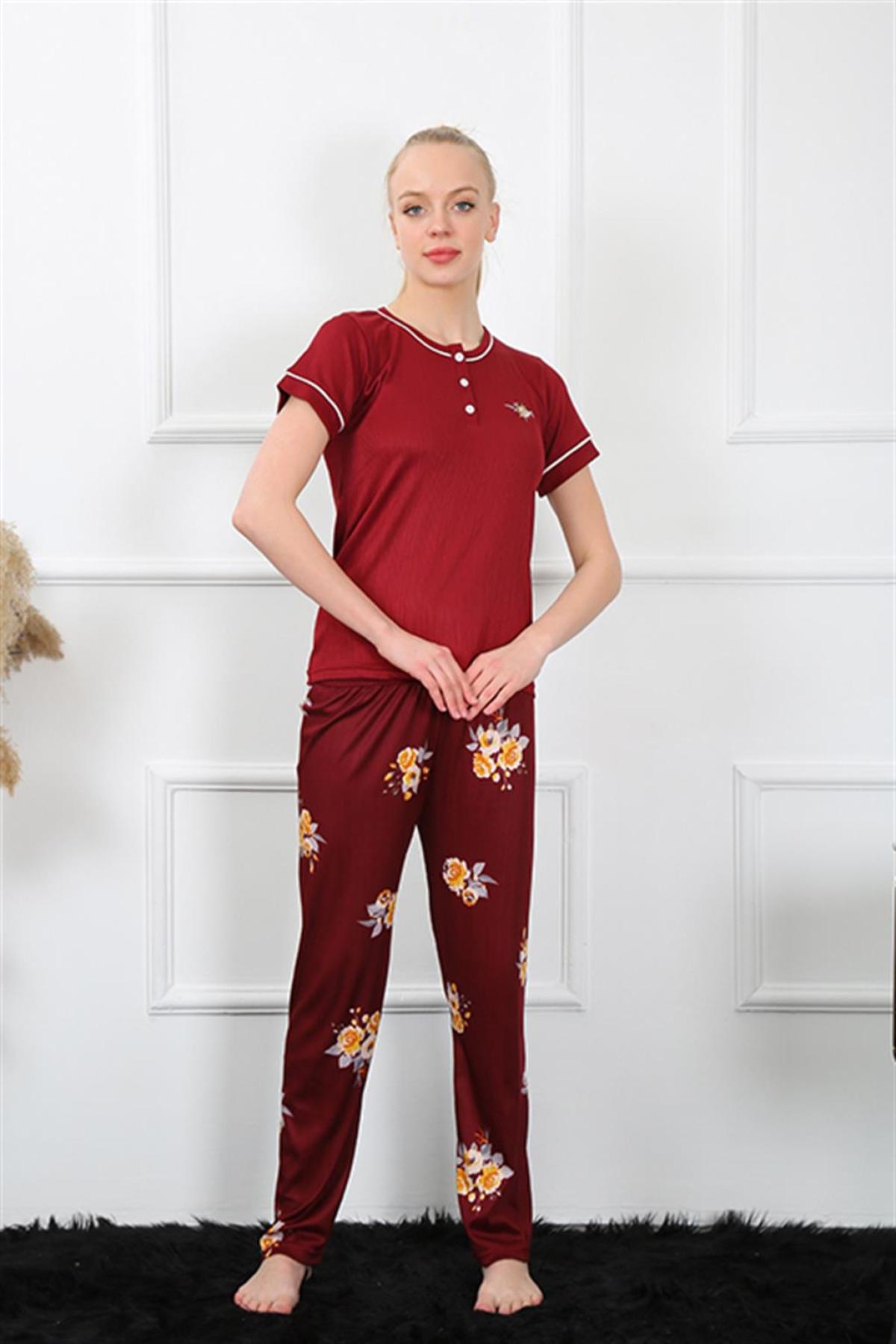 Kadın Bordo Kısa Kol Pijama Takım 20388 Bordo