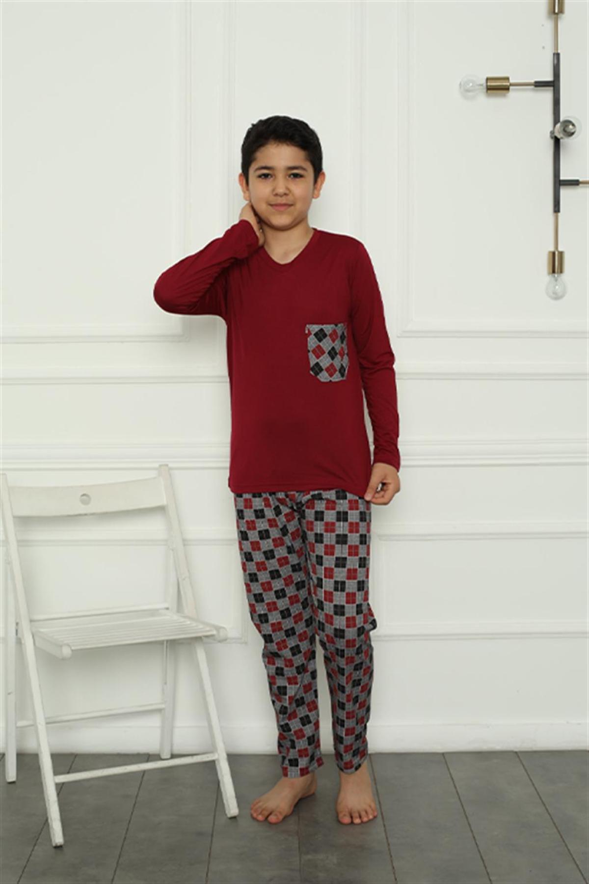 Erkek Çocuk Penye Pijama Takım 20385 Bordo