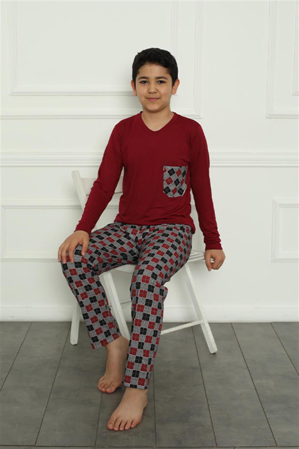 Erkek Çocuk Penye Pijama Takım 20385 Bordo