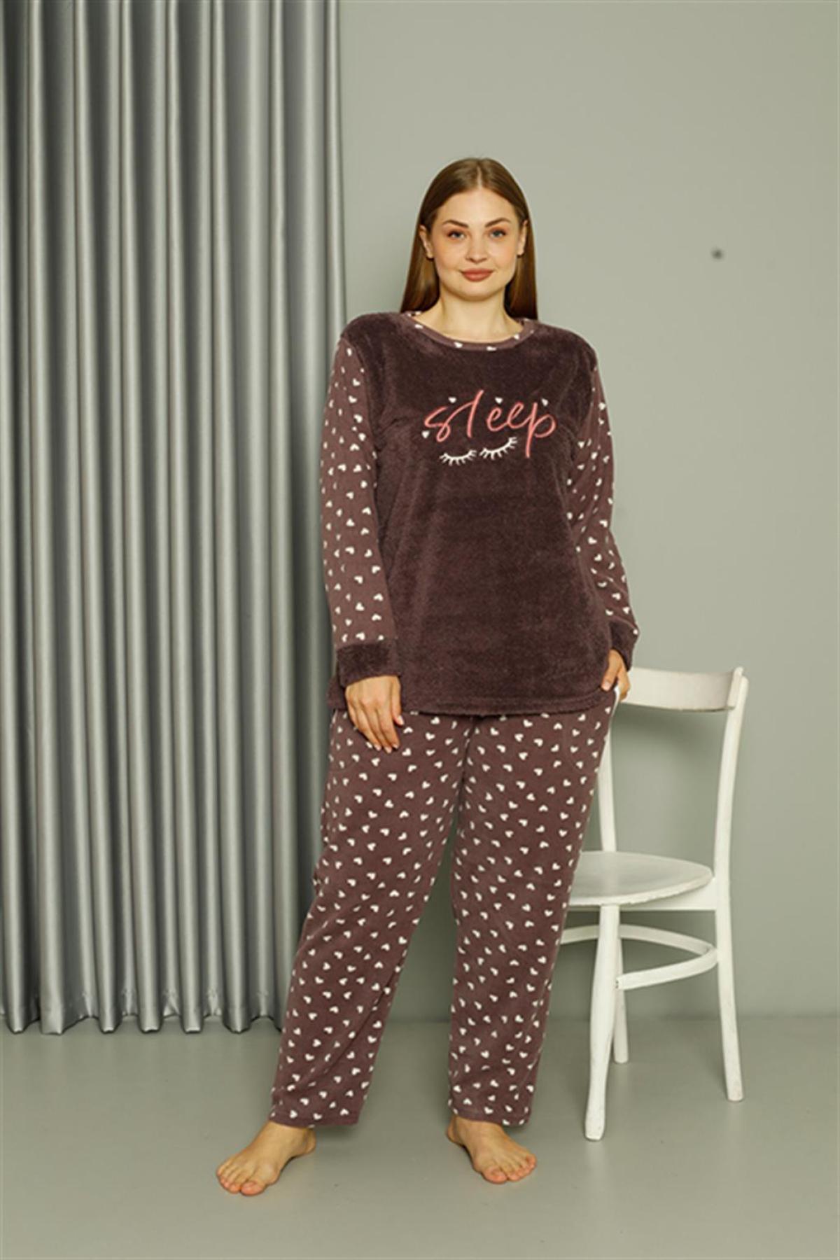 Welsoft Polar Kadın Büyük Beden Vizon Pijama Takımı 808046 Vizon