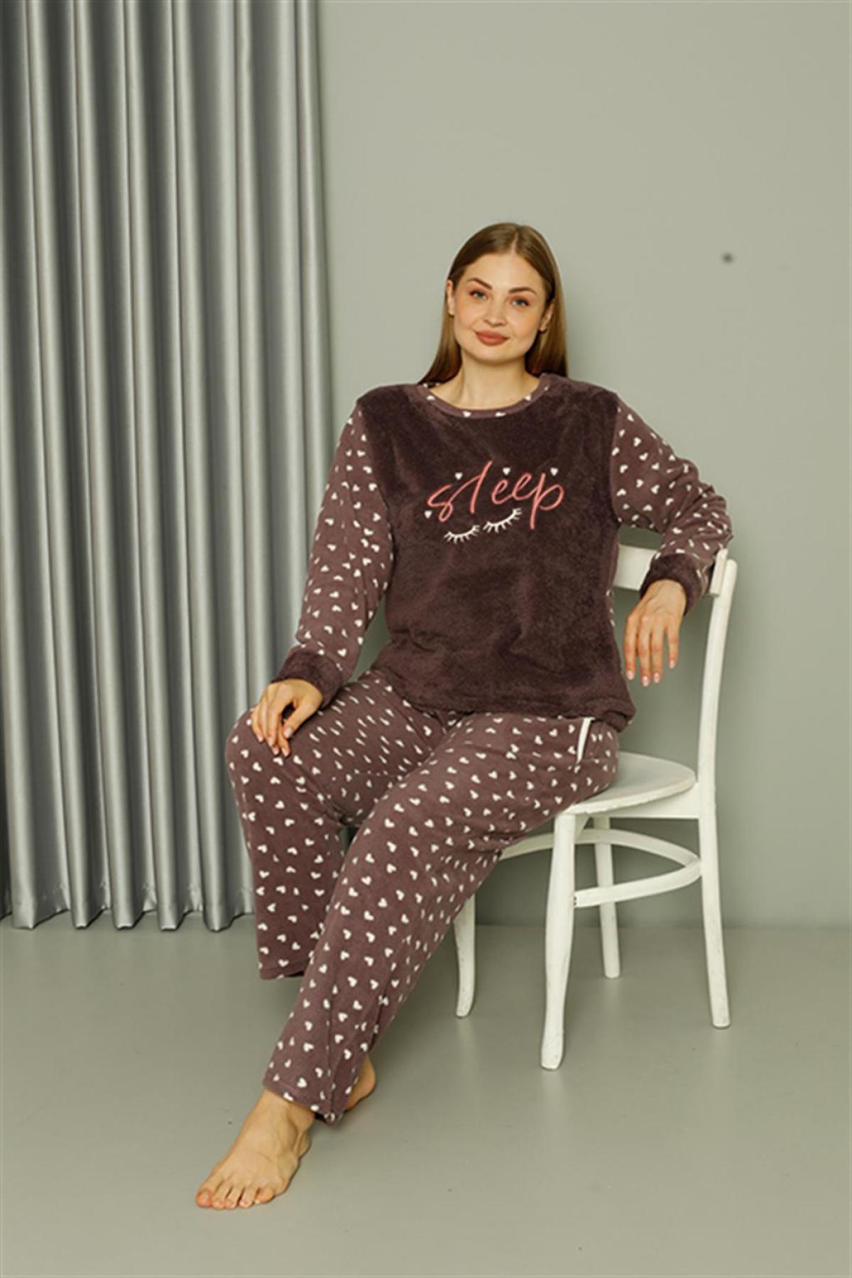 Welsoft Polar Kadın Büyük Beden Vizon Pijama Takımı 808046 Vizon