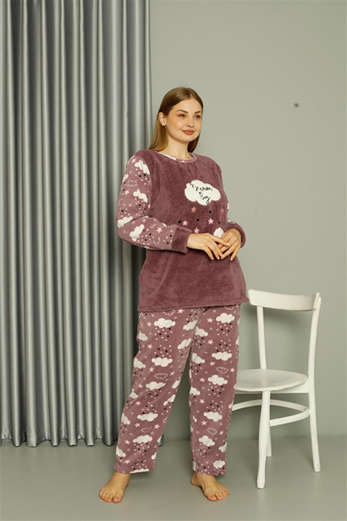 Welsoft Polar Kadın Büyük Beden Lila Pijama Takımı 808044 Lila