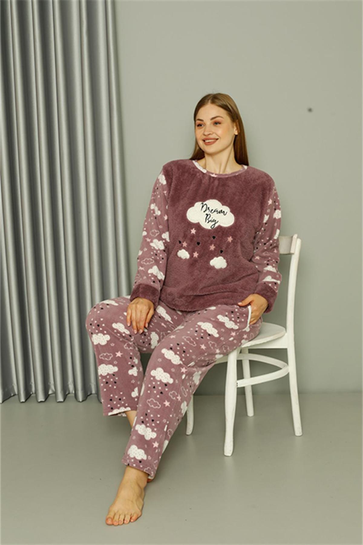 Welsoft Polar Kadın Büyük Beden Lila Pijama Takımı 808044 Lila