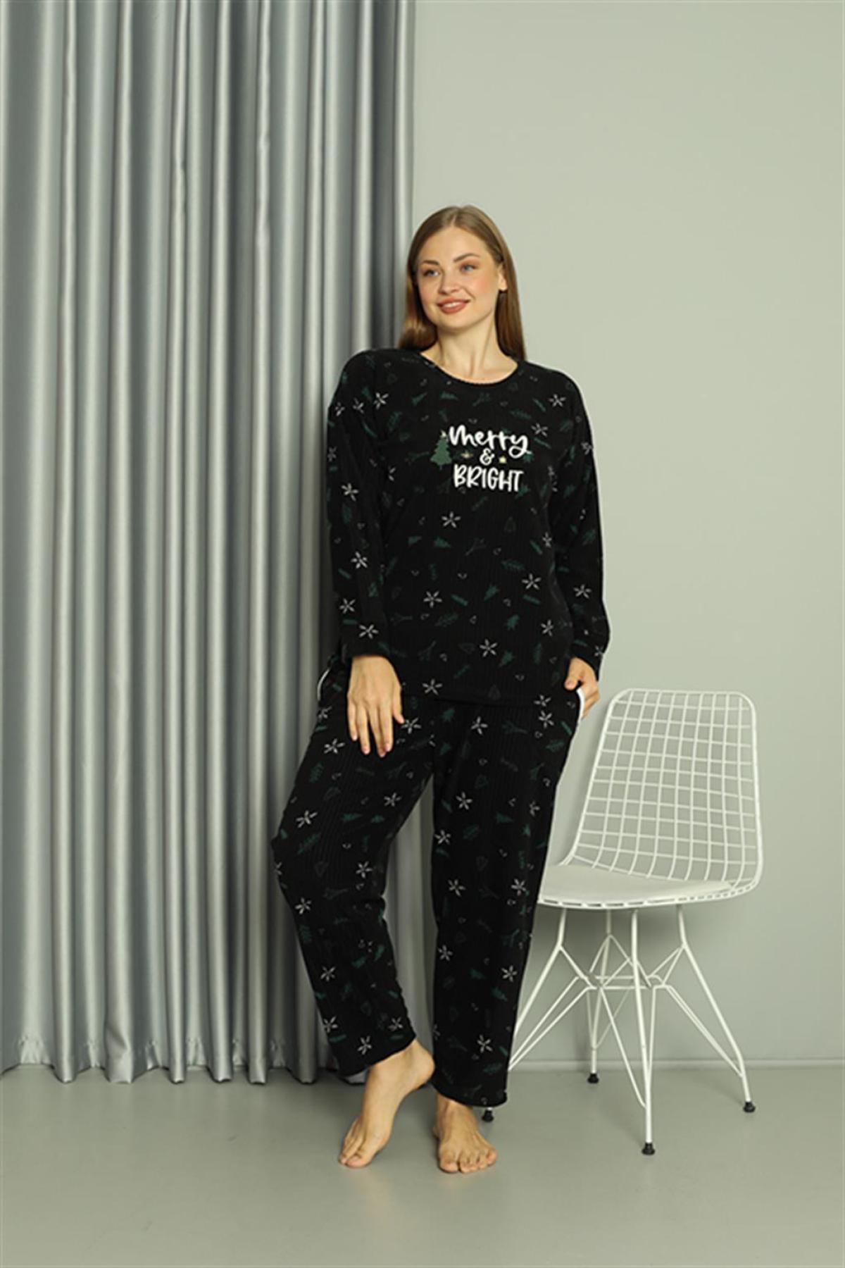 Welsoft Polar Kadın Büyük Beden Pijama Takımı 808043 Siyah