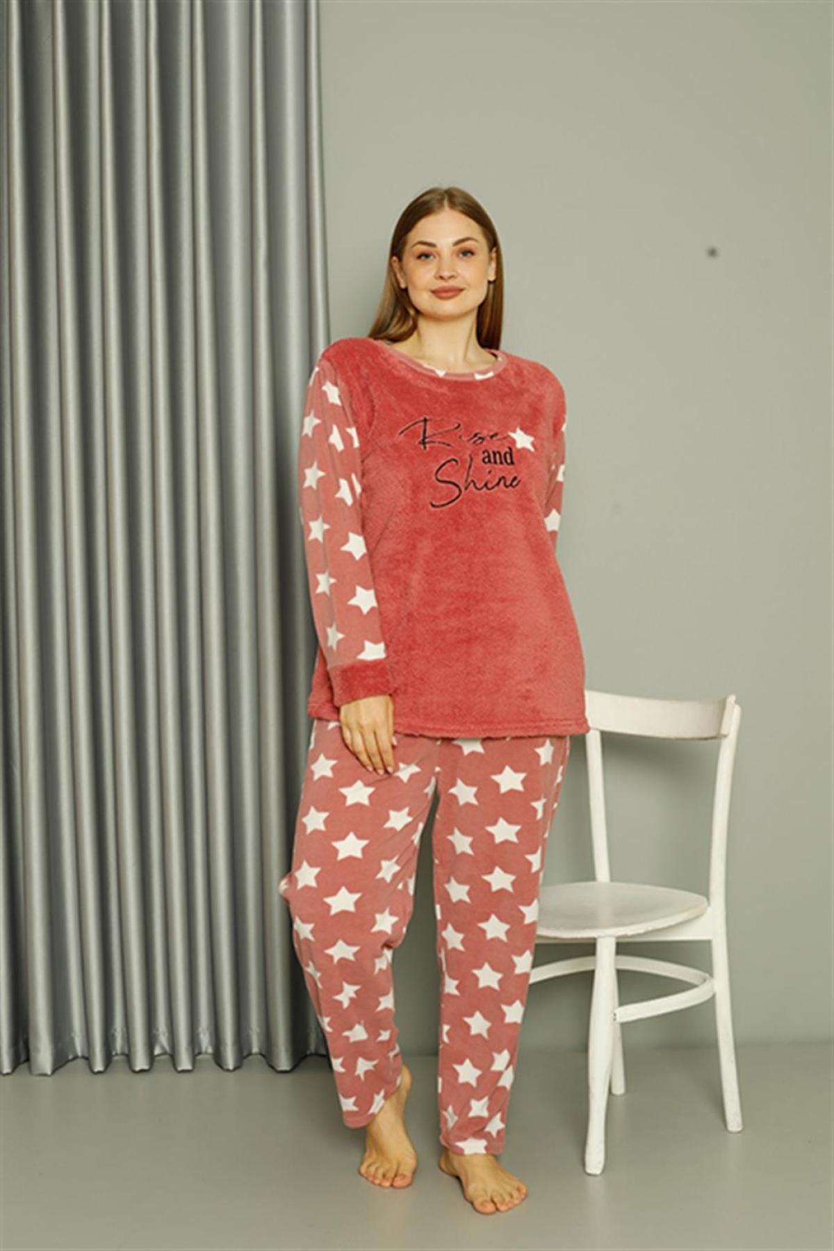 Welsoft Polar Kadın Büyük Beden Pudra Pijama Takımı 808042 Pudra