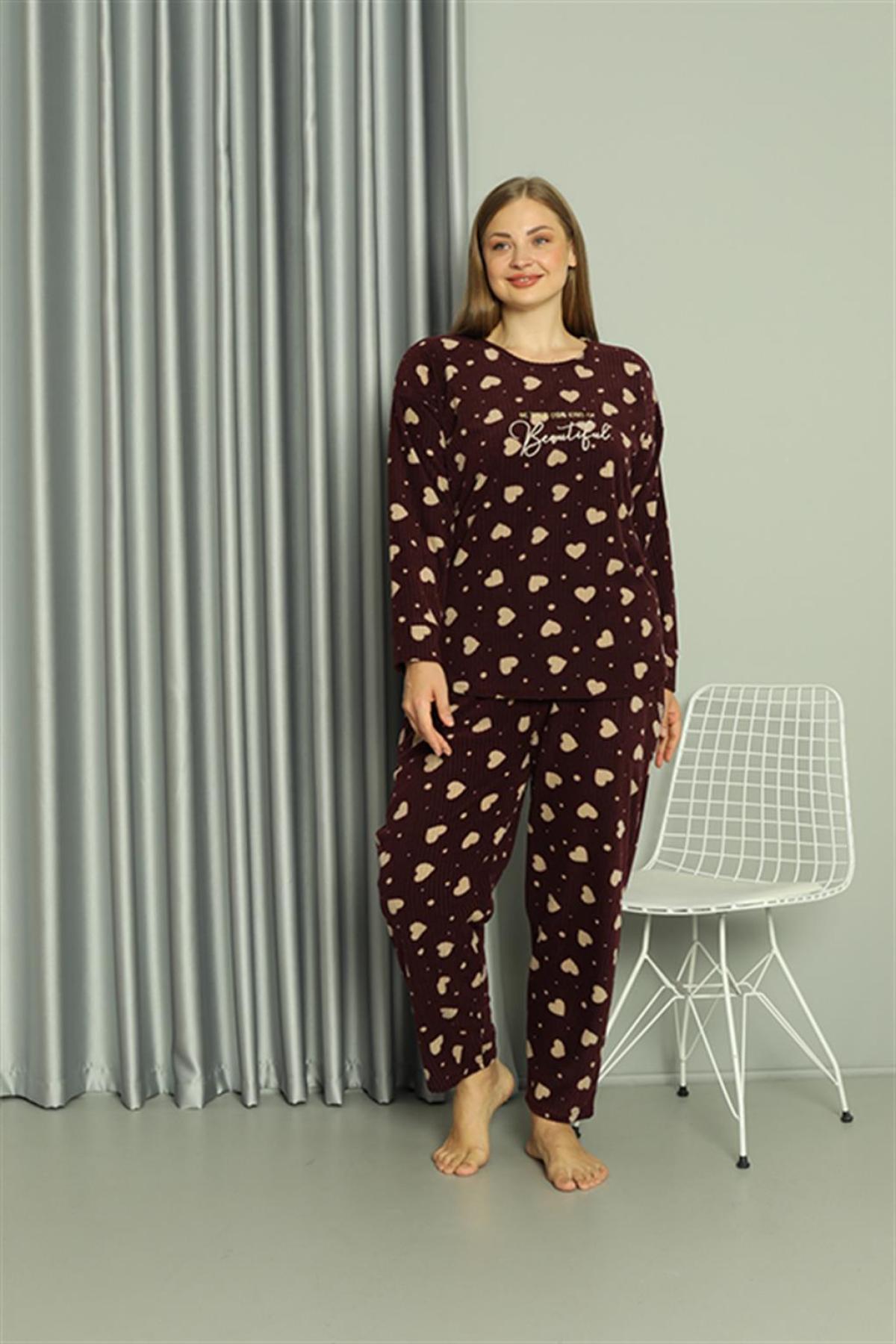 Welsoft Polar Kadın Büyük Beden Pijama Takımı 808041 Bordo