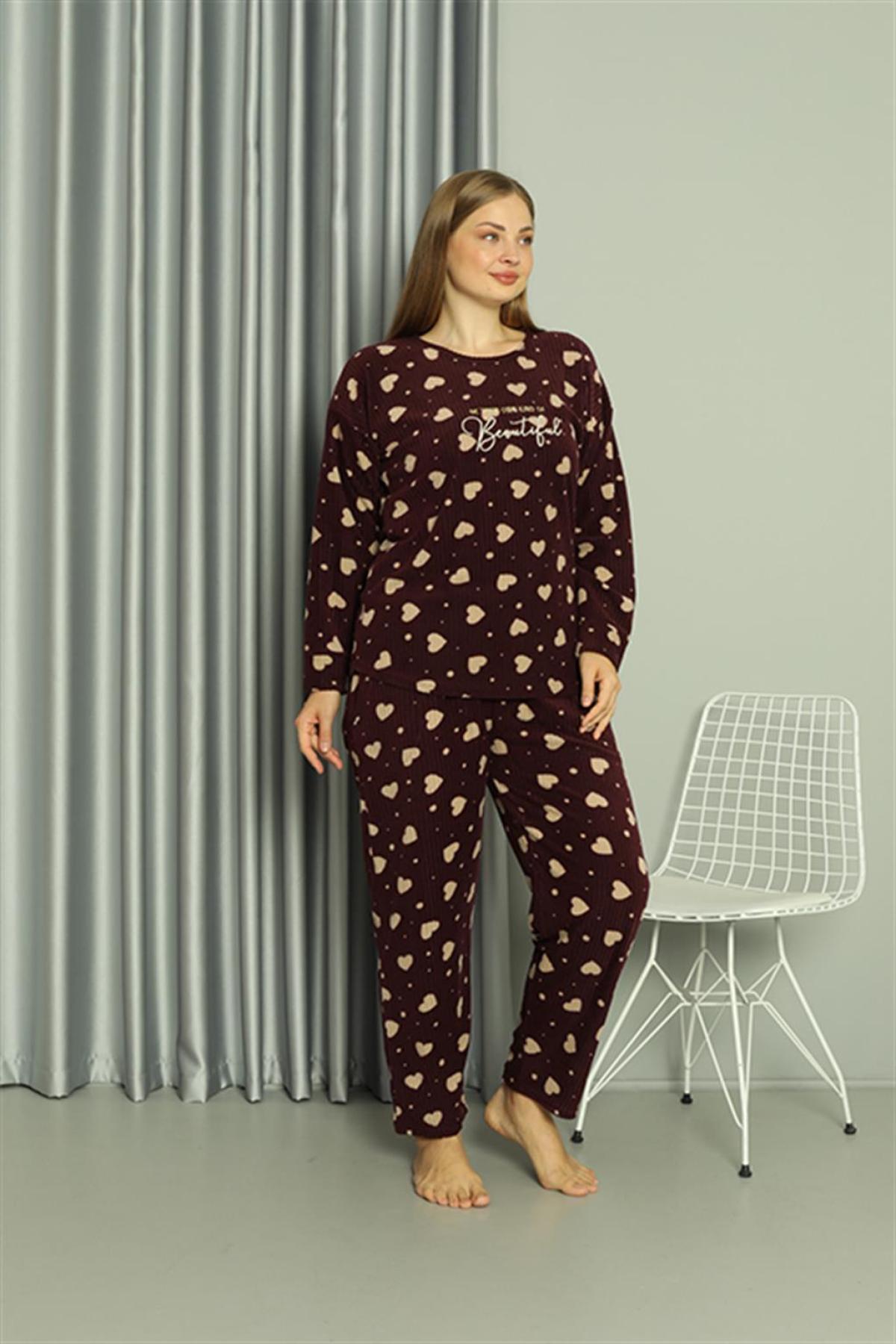 Welsoft Polar Kadın Büyük Beden Pijama Takımı 808041 Bordo