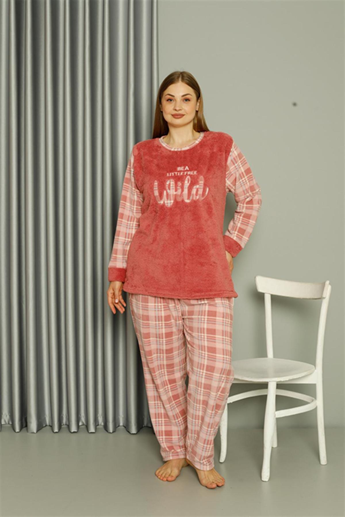 Welsoft Polar Kadın Büyük Beden Pudra Pijama Takımı 808040 Pudra