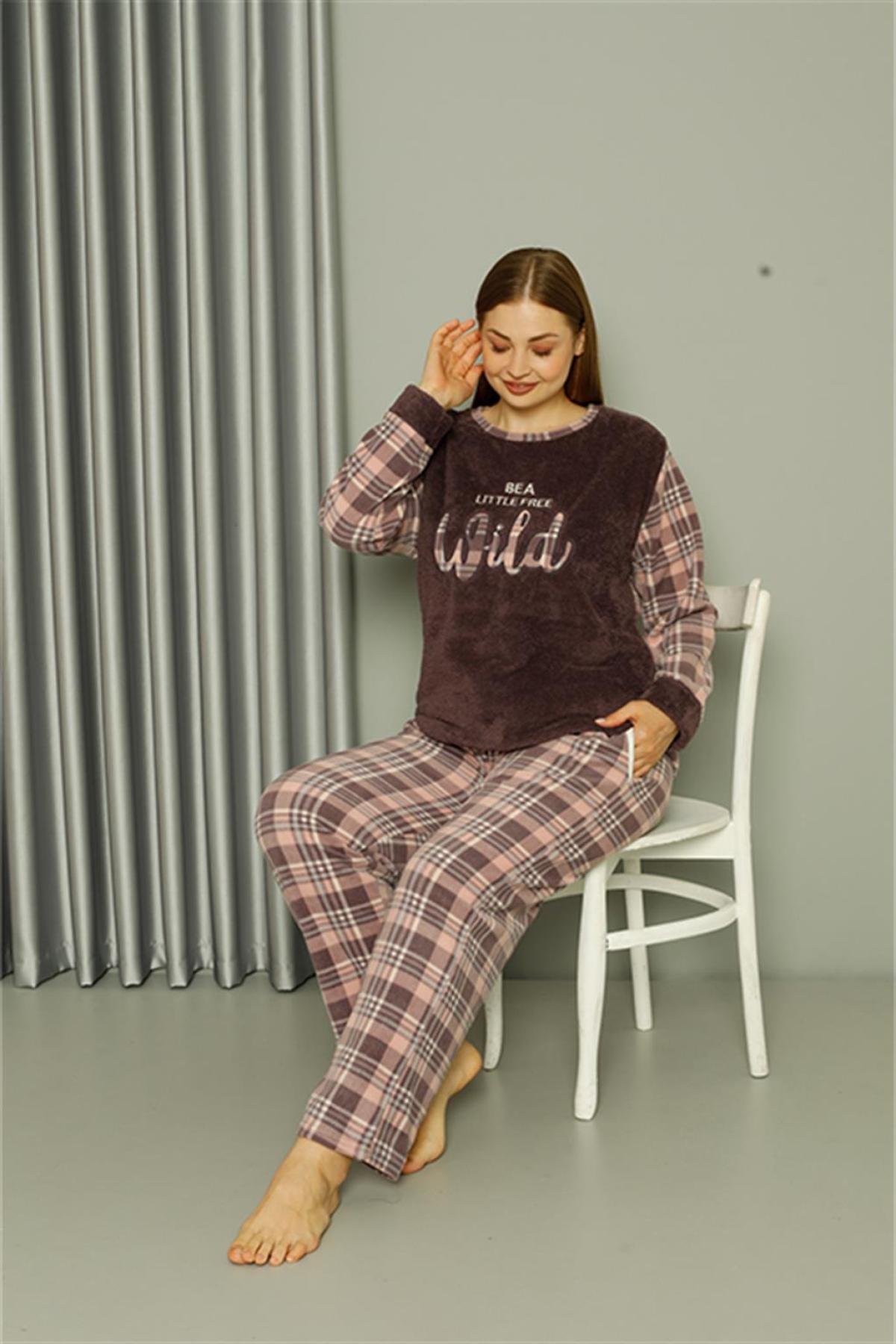 Welsoft Polar Kadın Büyük Beden Vizon Pijama Takımı 808040 Vizon