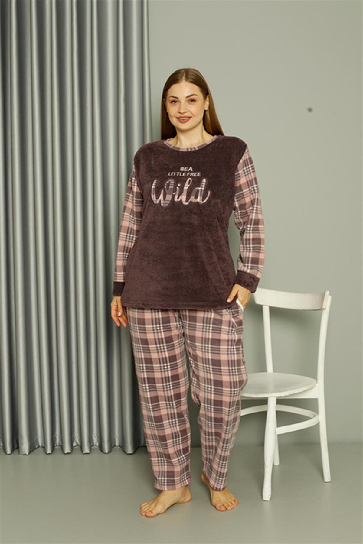 Welsoft Polar Kadın Büyük Beden Vizon Pijama Takımı 808040 Vizon