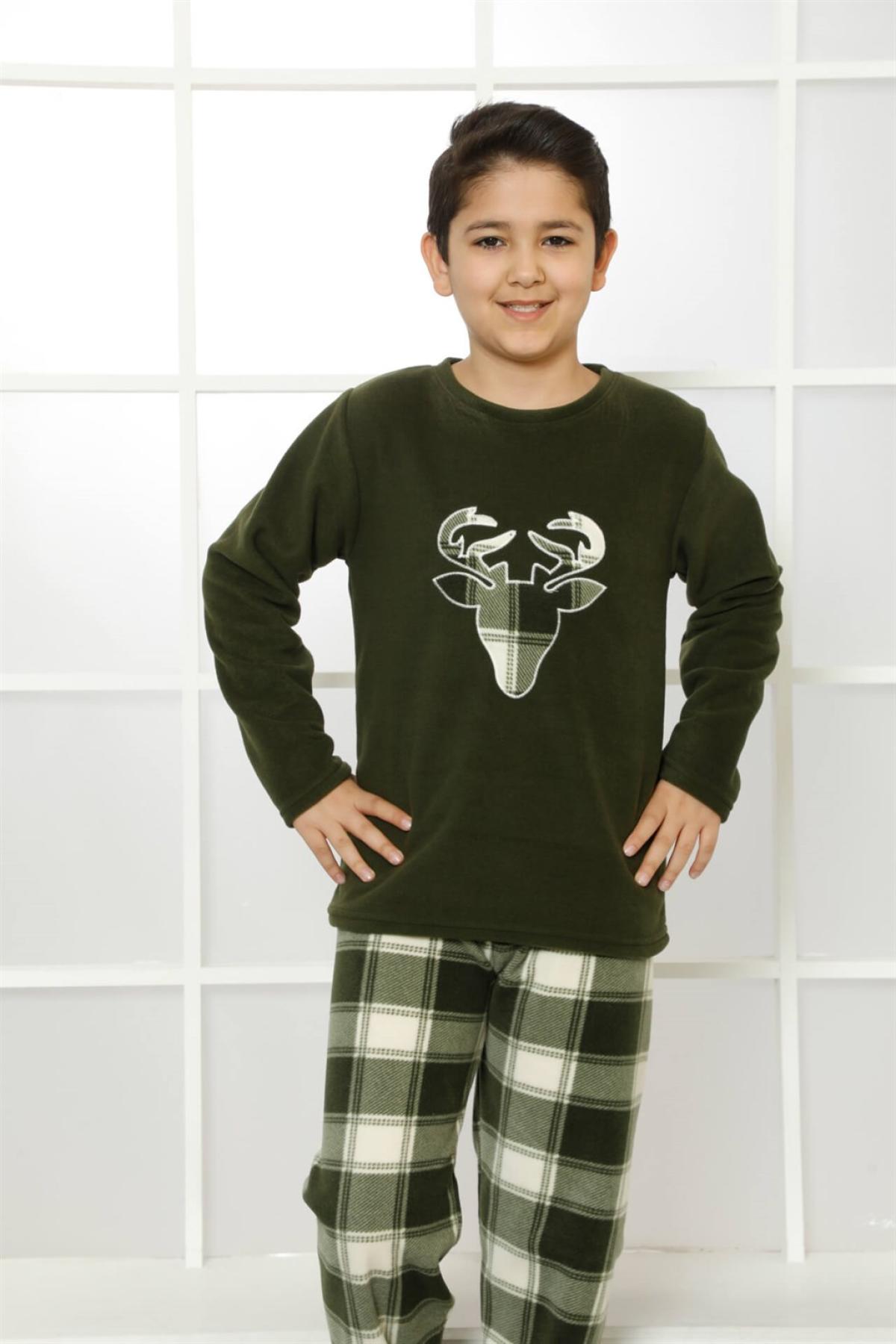 WelSoft Polar Çocuk Pijama Takımı 4635 Yeşil