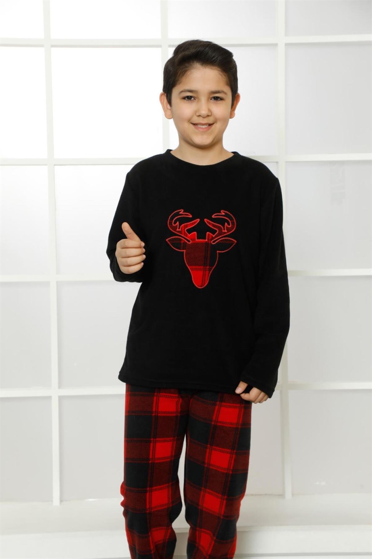 WelSoft Polar Çocuk Pijama Takımı 4634 Siyah