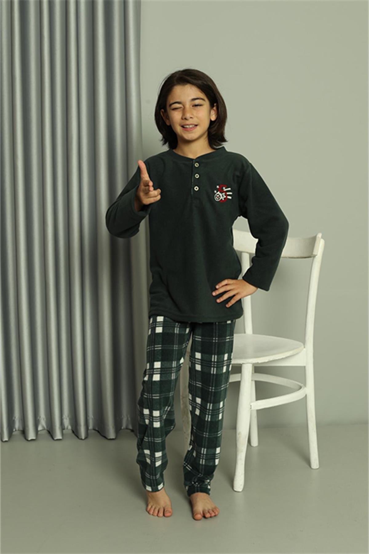 Erkek Çocuk WelSoft Polar Yeşil Pijama Takımı 20549 Yeşil