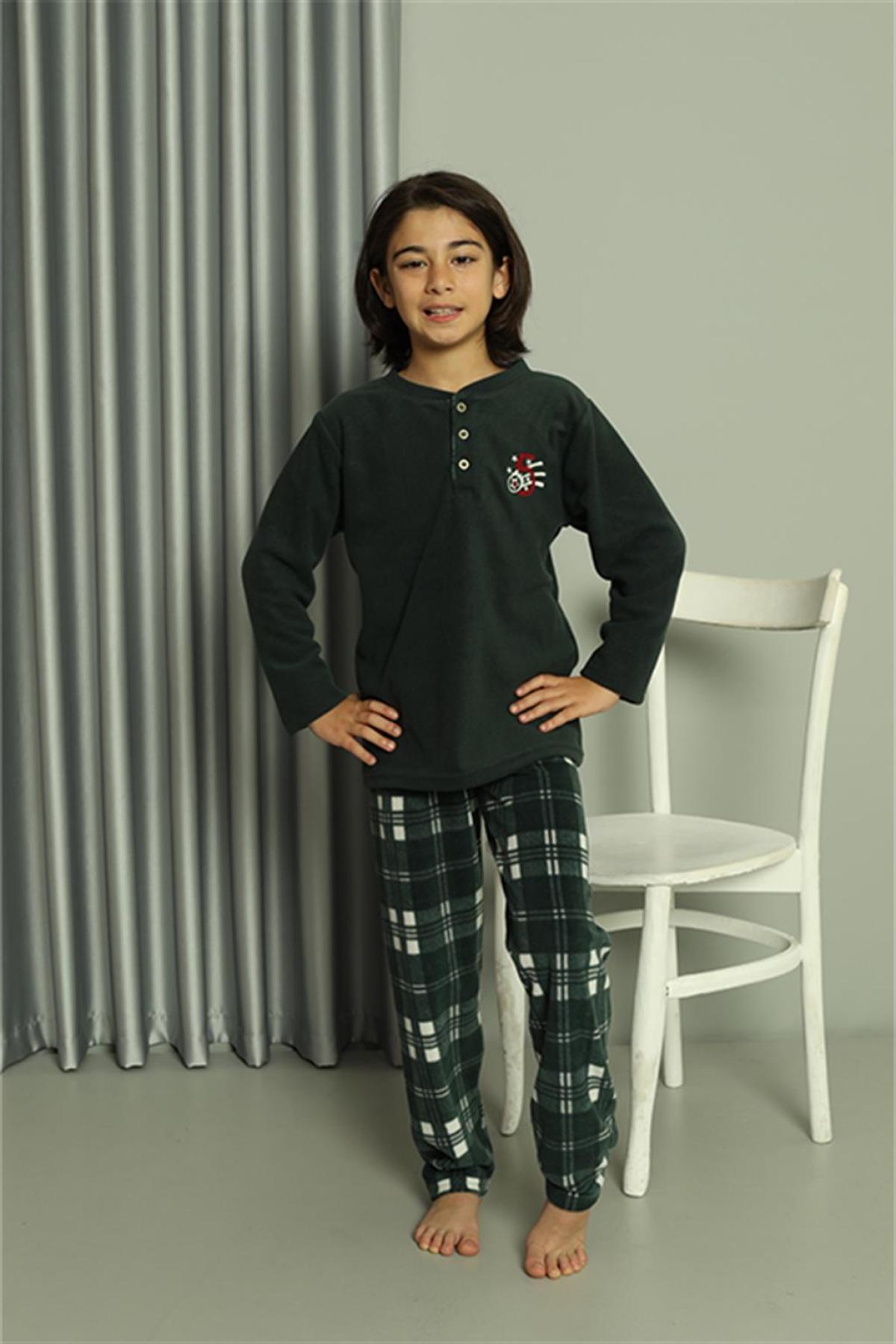 Erkek Çocuk WelSoft Polar Yeşil Pijama Takımı 20549 Yeşil