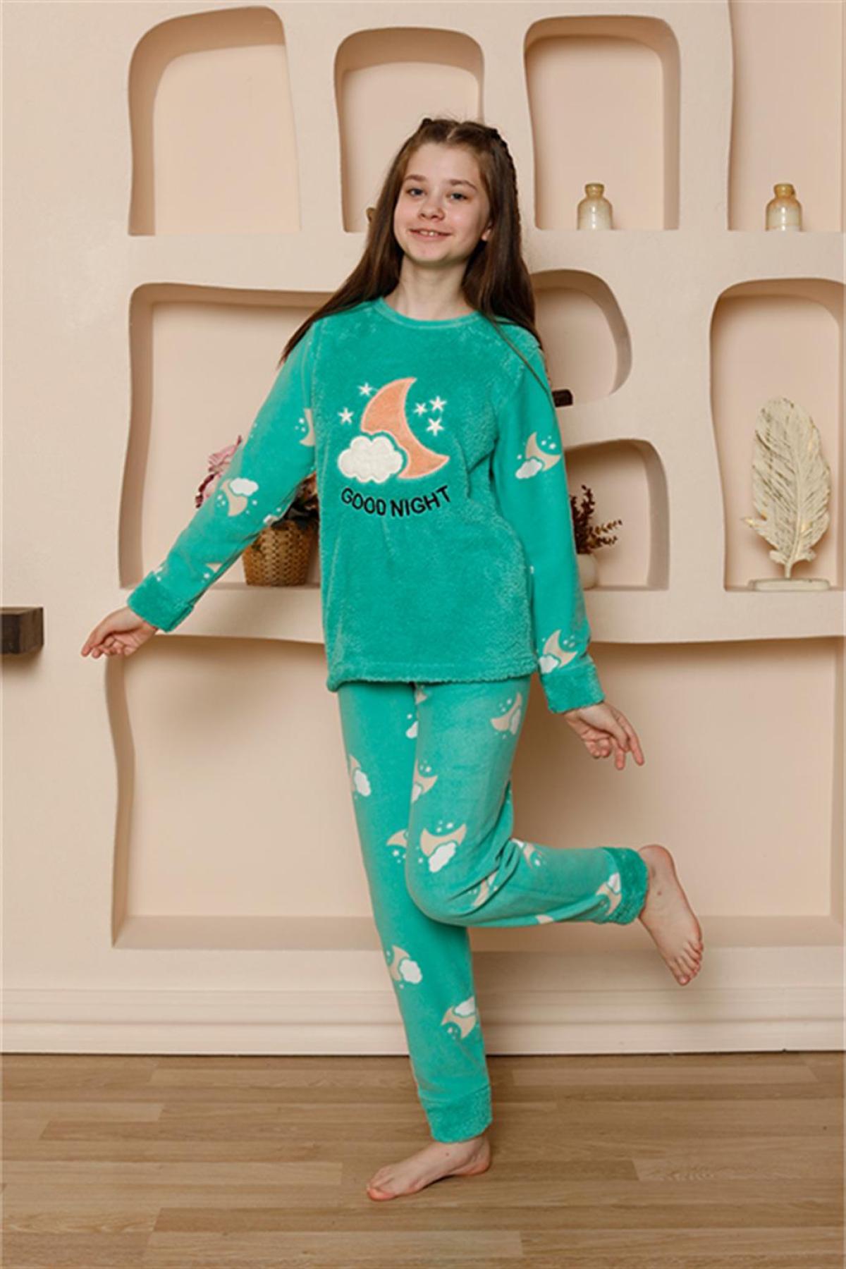 Kız Çocuk WelSoft Polar Yeşil Pijama Takımı 20526 Yeşil