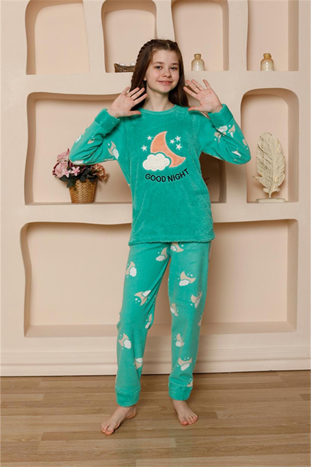 Kız Çocuk WelSoft Polar Yeşil Pijama Takımı 20526 Yeşil