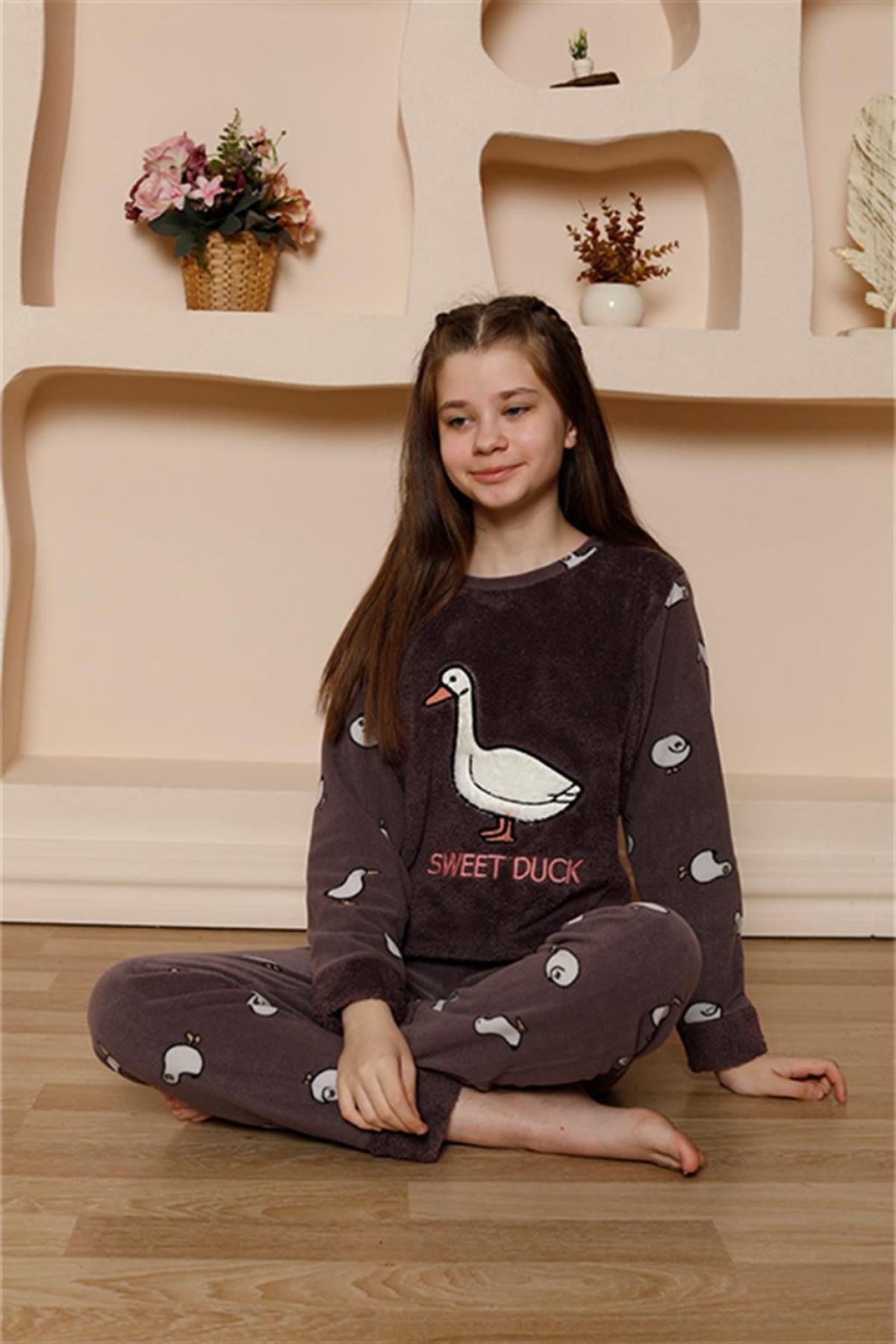 Kız Çocuk WelSoft Polar Mürdüm Pijama Takımı 20525 Mürdüm