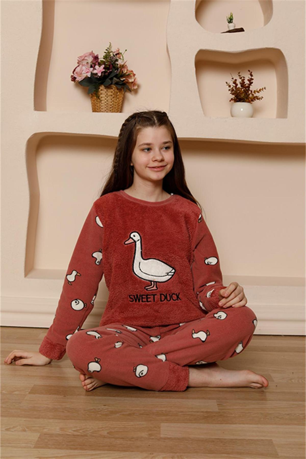 Kız Çocuk WelSoft Polar Vizon Pijama Takımı 20525 Vizon