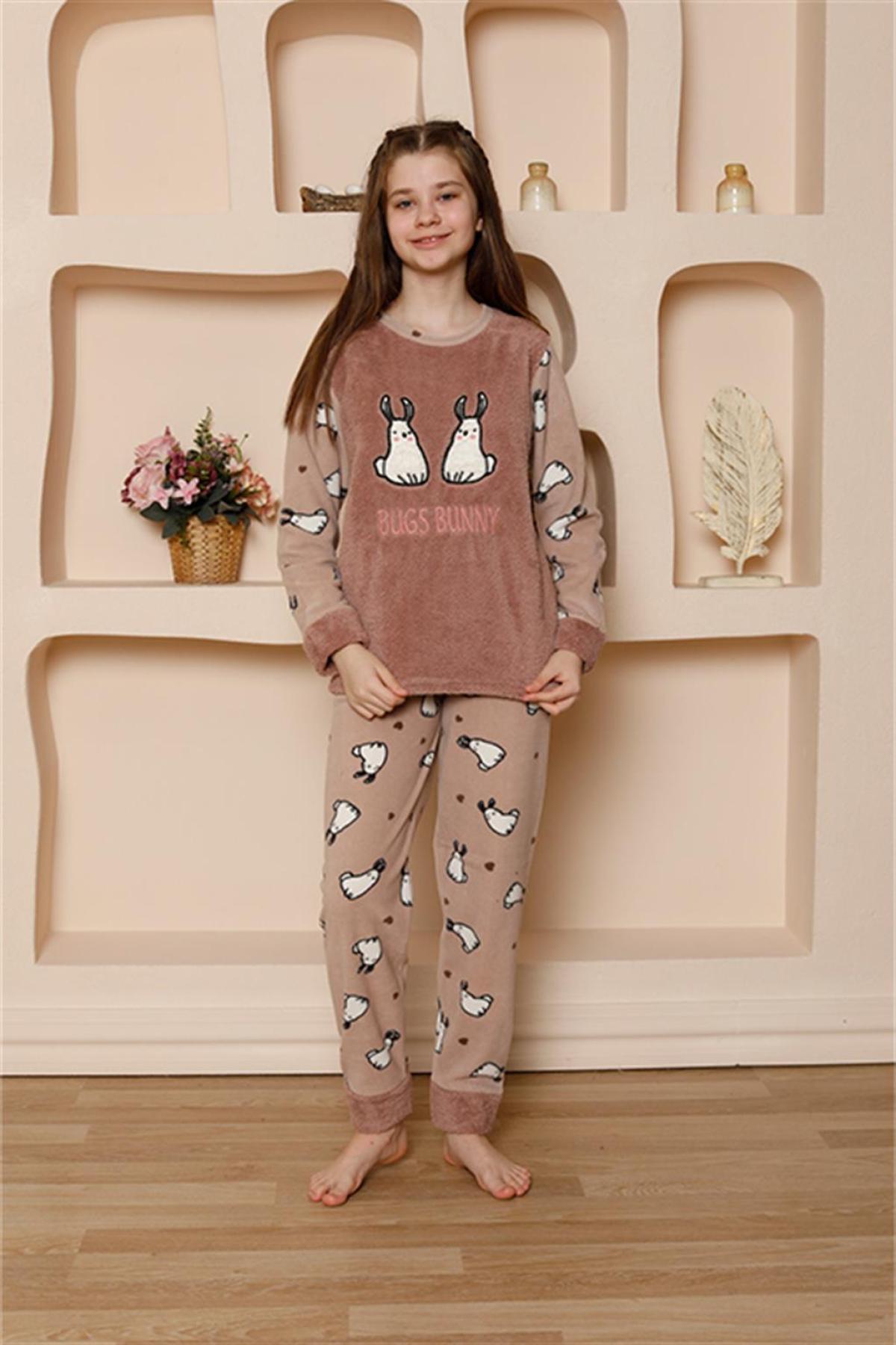 Kız Çocuk WelSoft Polar Vizon Pijama Takımı 20524 Vizon