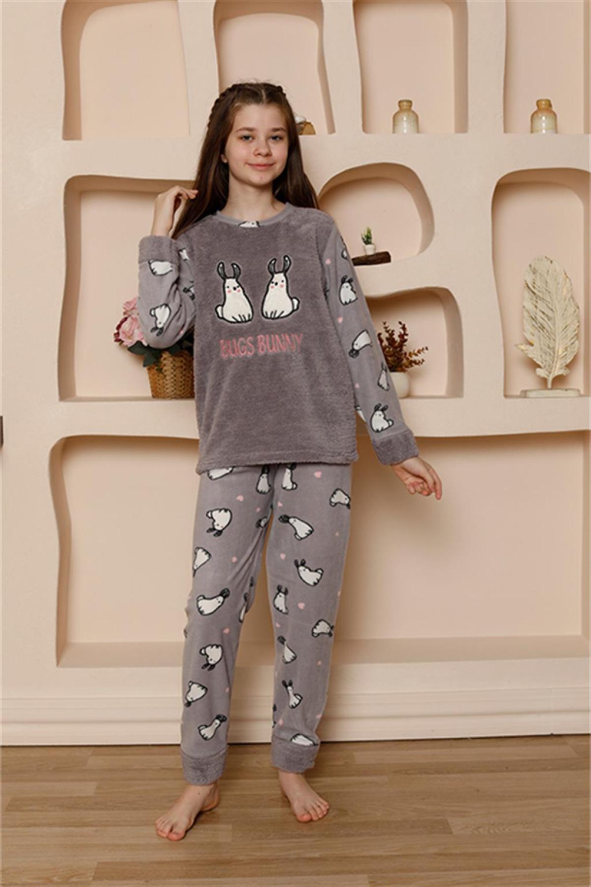 Kız Çocuk WelSoft Polar Gri Pijama Takımı 20524 Gri