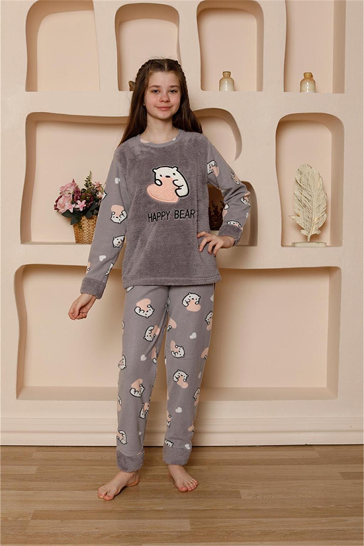 Kız Çocuk WelSoft Polar Gri Pijama Takımı 20523 Gri