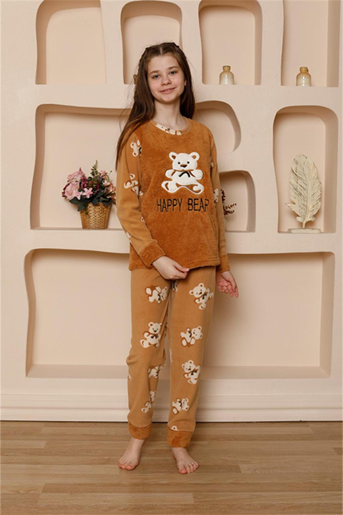 Kız Çocuk WelSoft Polar Pijama Takımı 20522 Sütlü Kahve