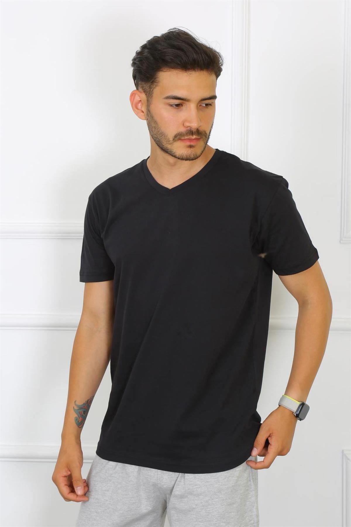 Erkek Siyah %100 Pamuklu T-Shirt 27486 Siyah