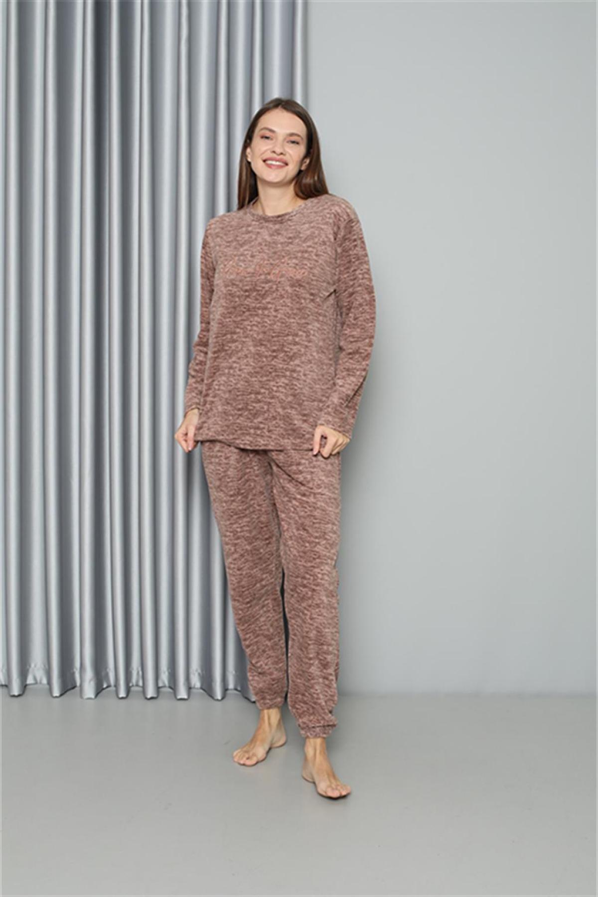 Welsoft Polar Kadın Pijama Takımı 8519 Sütlü Kahve