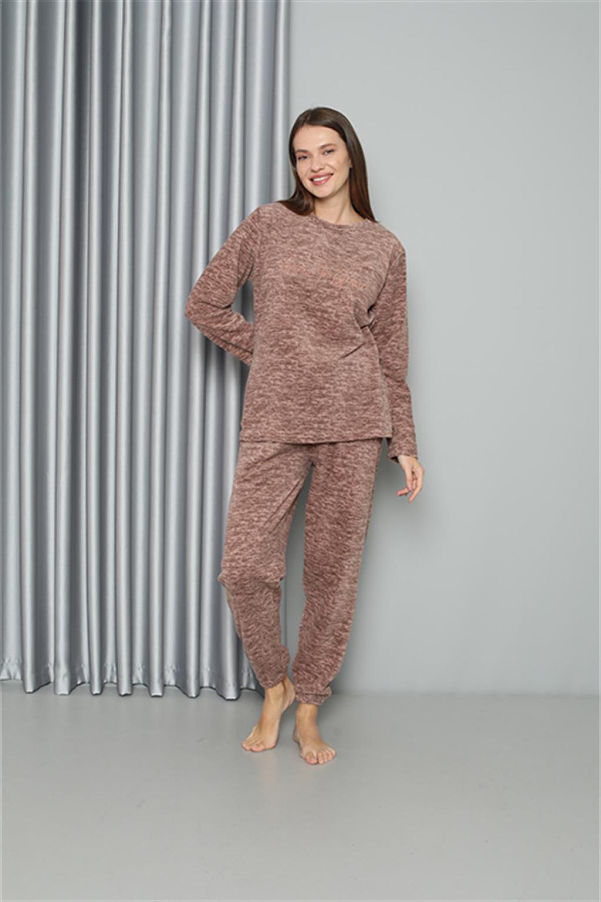 Welsoft Polar Kadın Pijama Takımı 8519 Sütlü Kahve