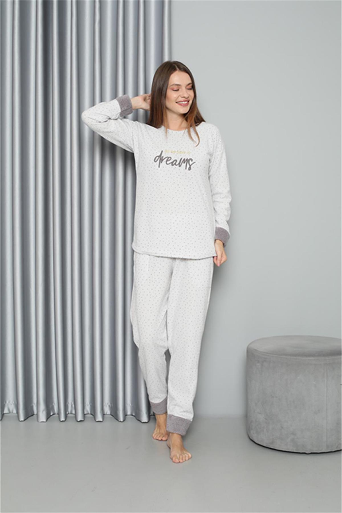 Welsoft Polar Kadın Pijama Takımı 8515 Ekru