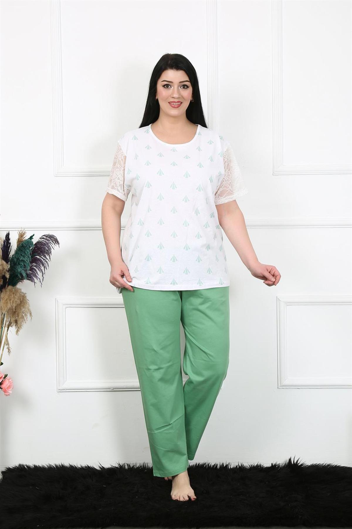 Kadın 5XL-6XL-7XL-8XL Büyük Beden Kısa Kol Pijama Takım 75001 Beyaz