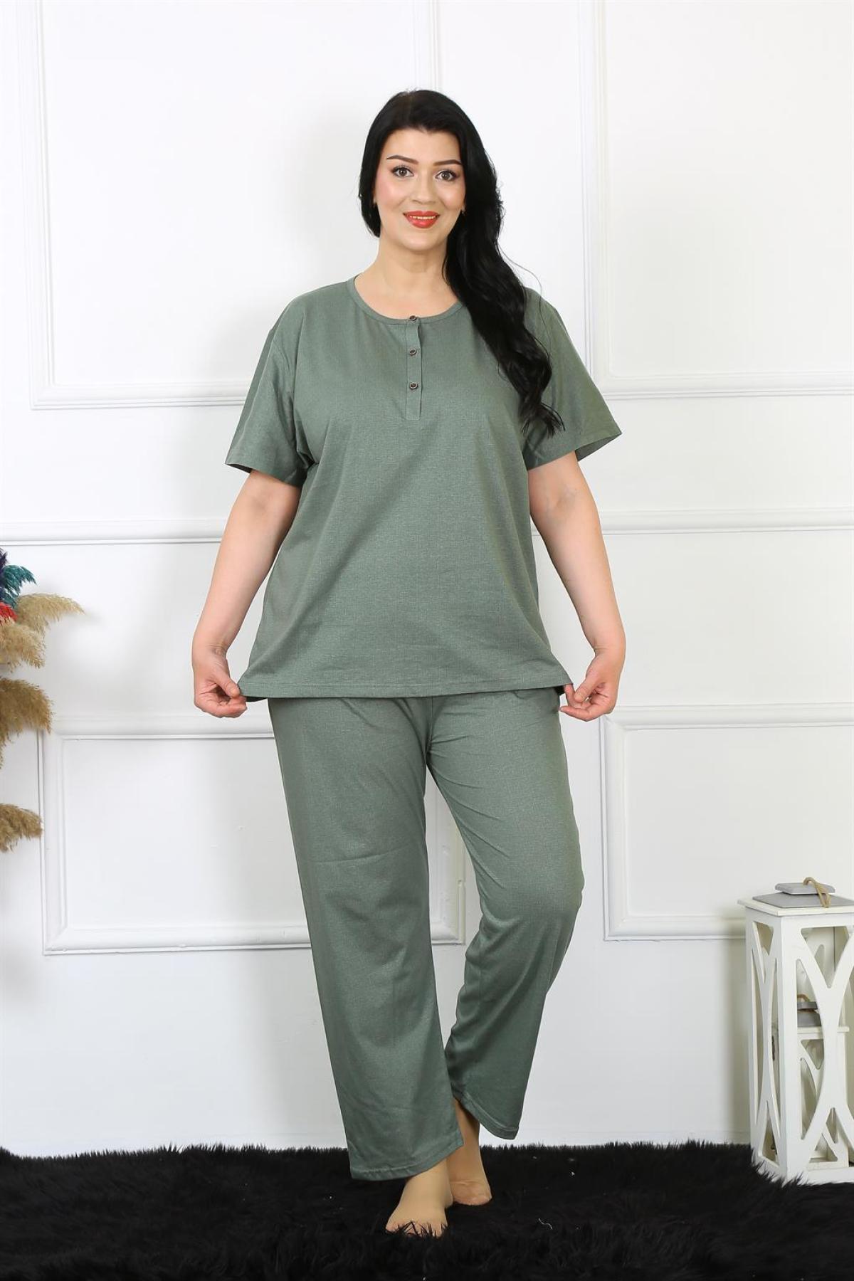 Kadın 5XL-6XL-7XL-8XL Büyük Beden Yeşil Kısa Kol Pijama Takım 75012 Yeşil