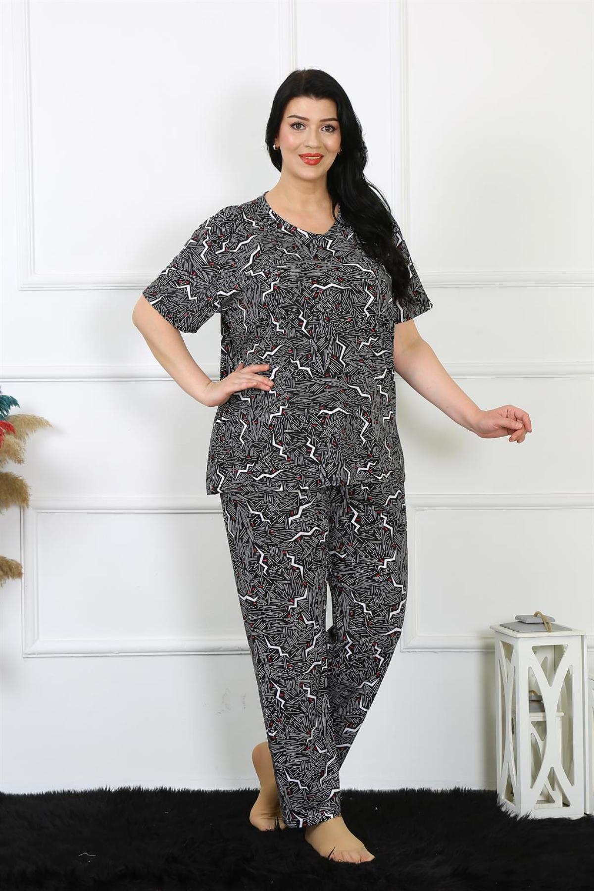 Kadın 5XL-6XL-7XL-8XL Büyük Beden Kısa Kol Pijama Takım 75011 Siyah