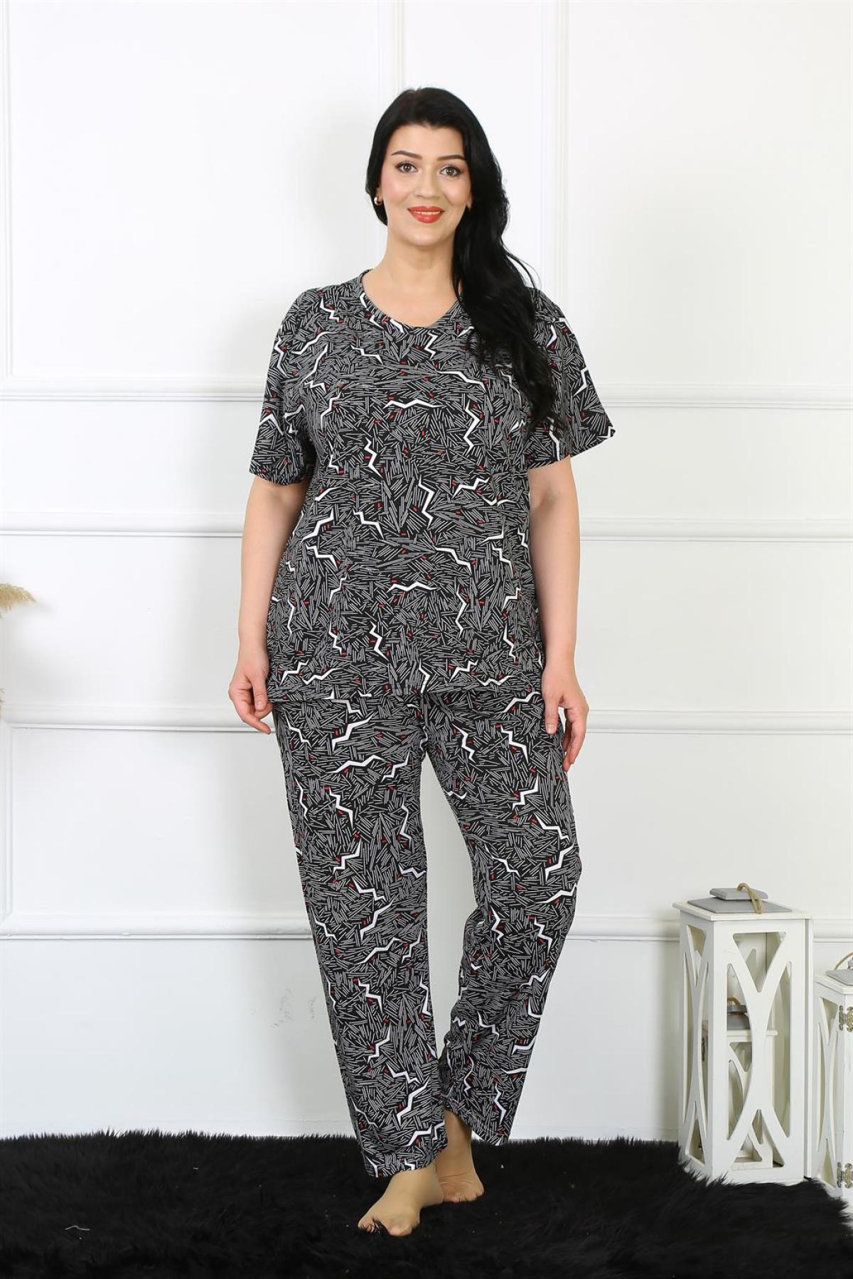 Kadın 5XL-6XL-7XL-8XL Büyük Beden Kısa Kol Pijama Takım 75011 Siyah