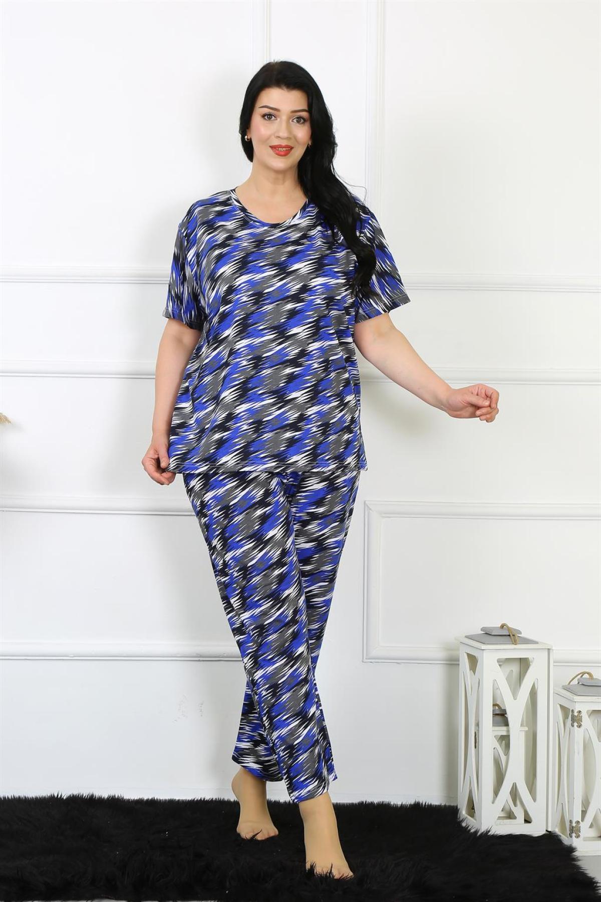 Kadın 5XL-6XL-7XL-8XL Büyük Beden Kısa Kol Pijama Takım 75010 Saks