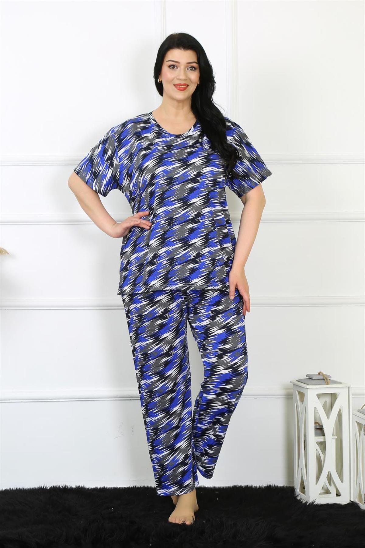 Kadın 5XL-6XL-7XL-8XL Büyük Beden Kısa Kol Pijama Takım 75010 Saks