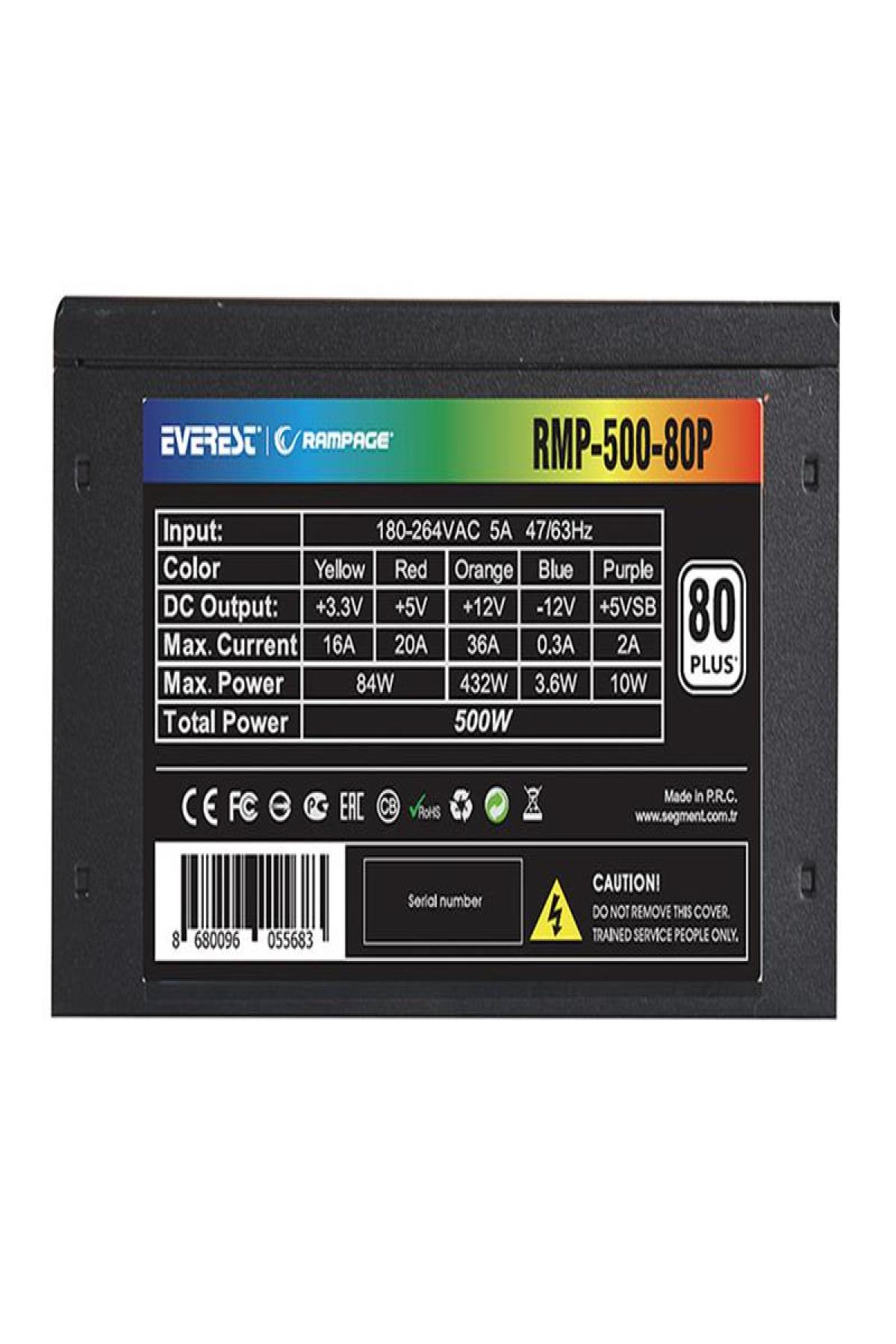 RAMPAGE RMP 500 80P 500W 80 PLUS 12CM FAN AKTİF PFC POWER SUPPLY