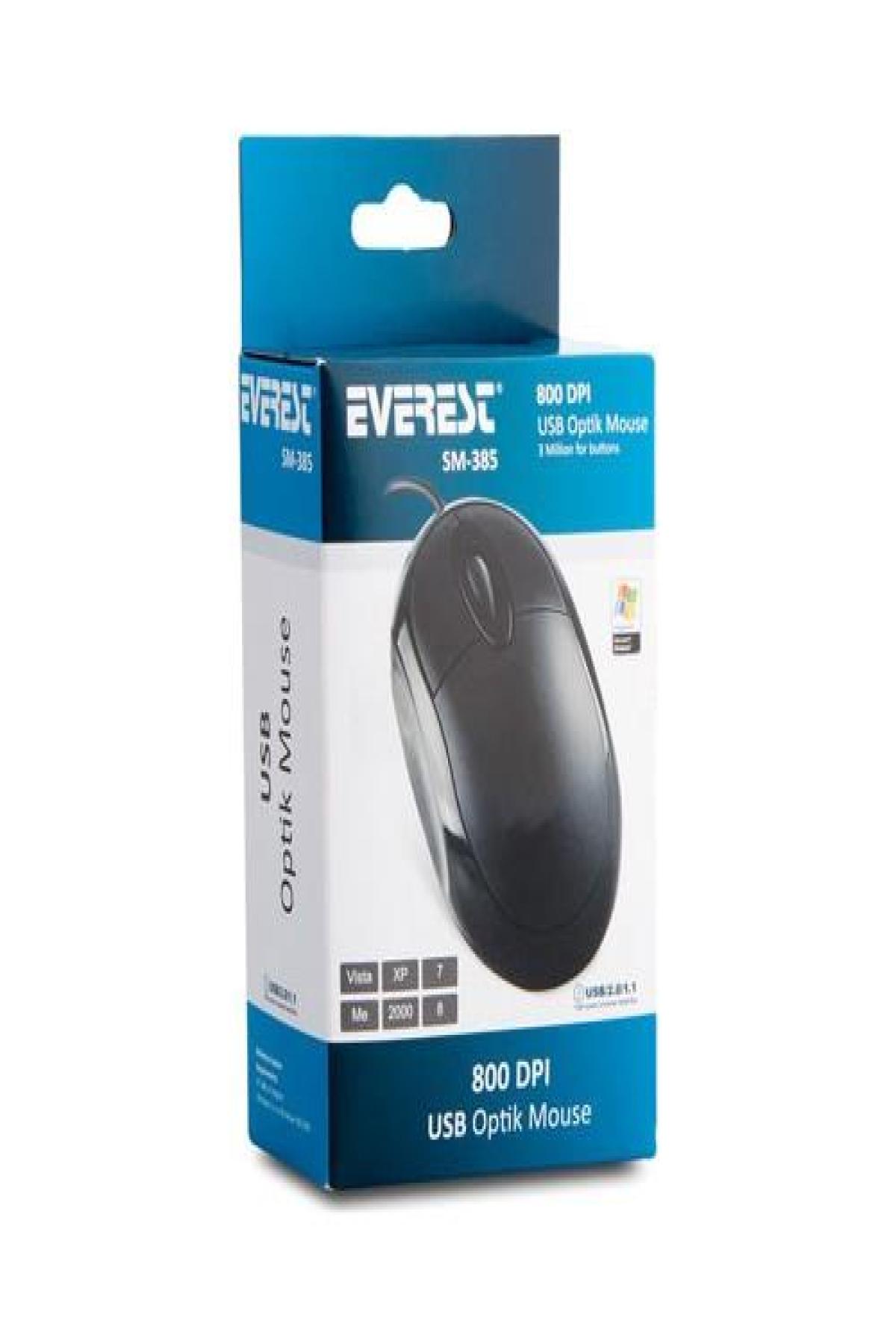 EVEREST SM 385 KABLOLU USB SİYAH 1200DPI OPTİK MOUSE