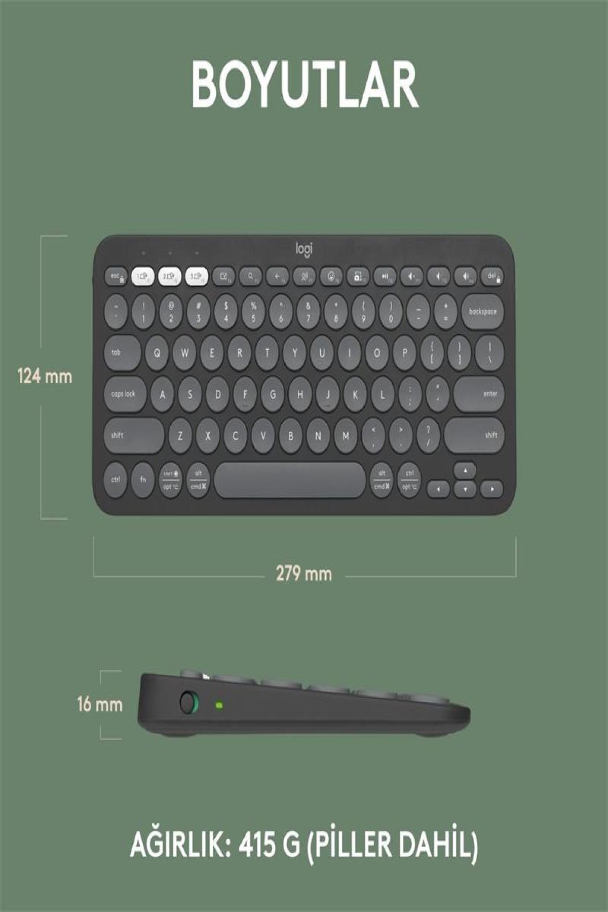 LOGITECH K380S PEBBLE KEYS 2 ÇOKLU CİHAZ ÖZELLİKLİ BLUETOOTH TÜRKÇE Q KLAVYE GRİ 920-011859