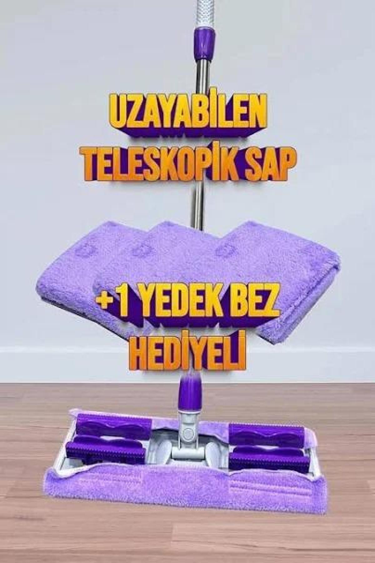 Yedek Mikrofiber Bezli Mandallı Mop, Sıkıştırmalı, Uzayabilir Teleskopik Saplı, 360 Derece Dönebilir Zemin ve Duvar Temizlik Mopu